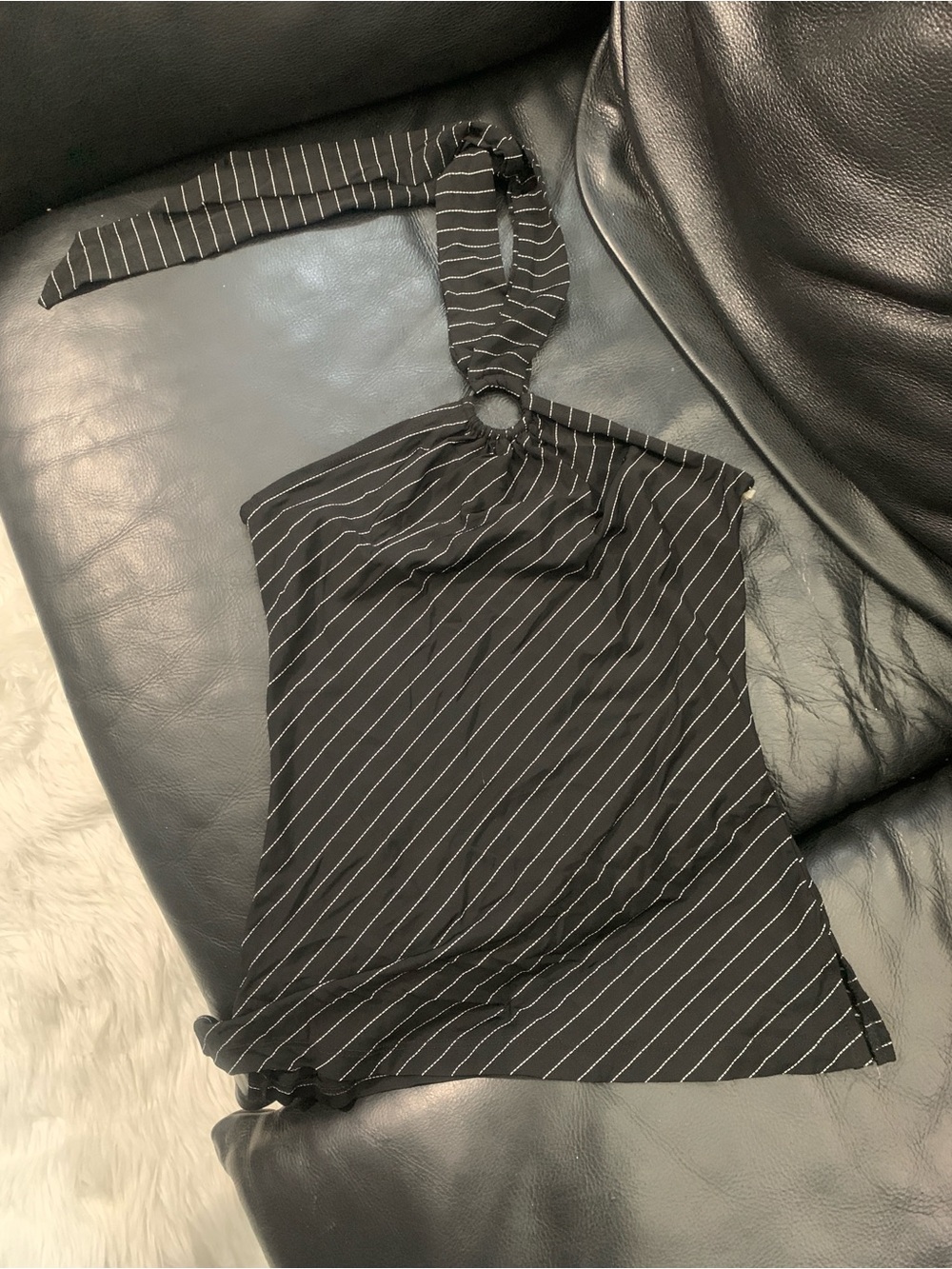 Forever 21 Black Pinstripe Halter Camisole with Ring Detail